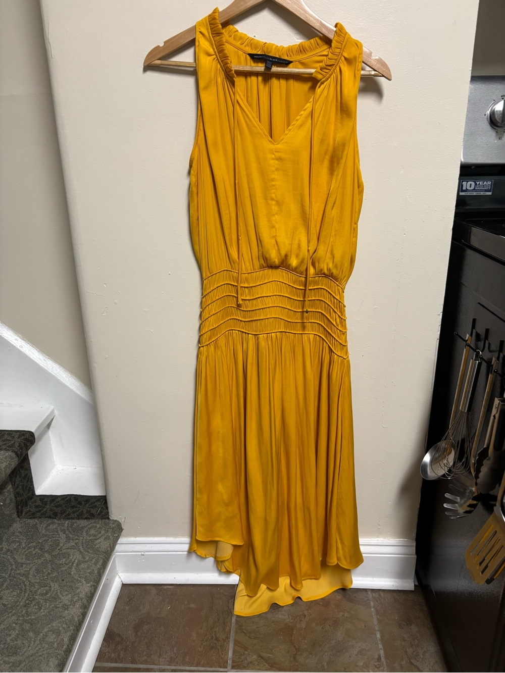 White House Black Market Mustard Yellow High-Low Sleeveless Dress